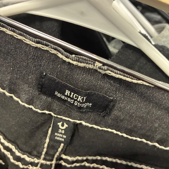 MENS True Religion Ricky Relaxed Stretch Denim Jeans Pre Owned SZ 34 Black Grey - Picture 6 of 16